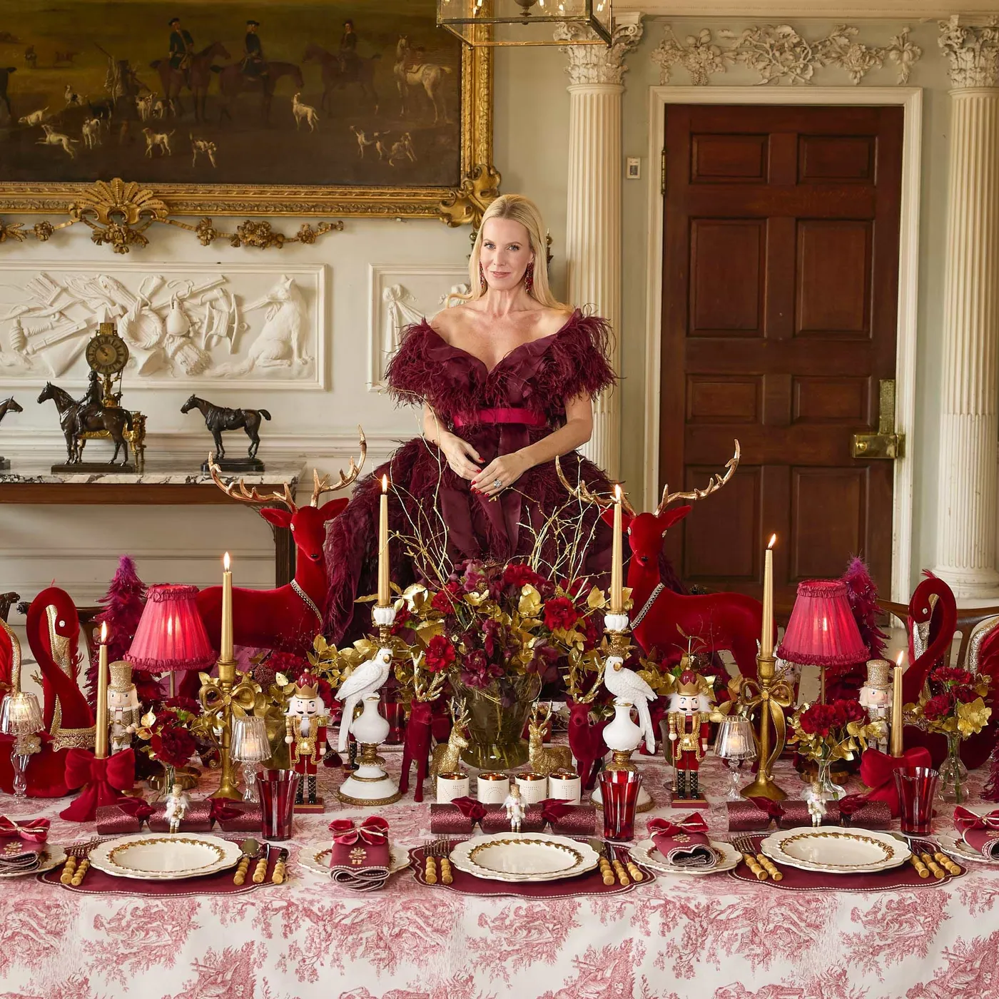 Burgundy Nutcracker Embroidered Linen Napkins | Mrs. Alice