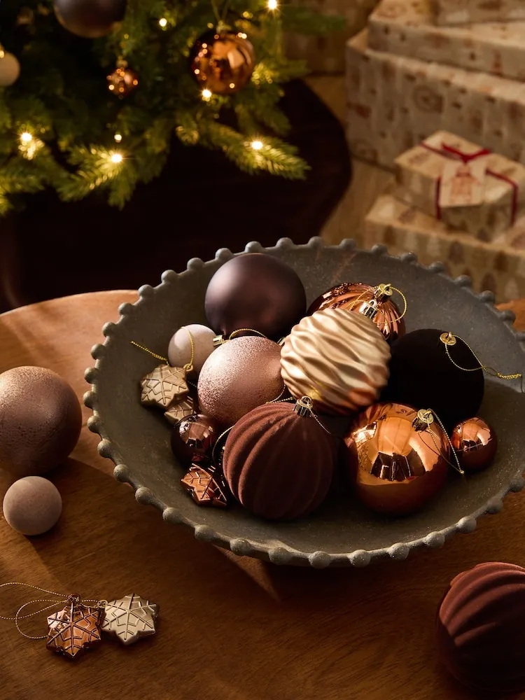 Buy 50 Pack Copper/Chocolate Brown Mix Shatterproof Christmas Baubles from  Next Germany