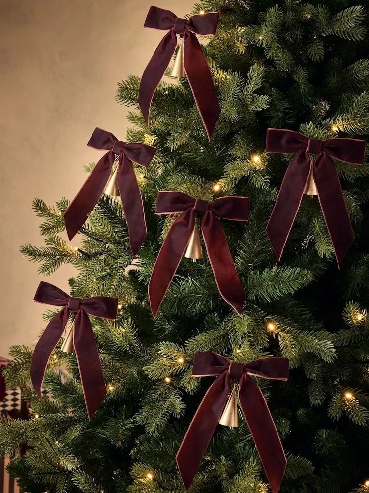 Buy 6 Pack Brown Velvet Bow Bell Baubles from Next Netherlands