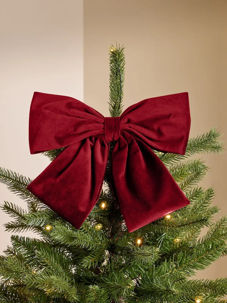 Buy Burgundy Red Velvet Christmas Bow Tree Topper from Next United Arab  Emirates