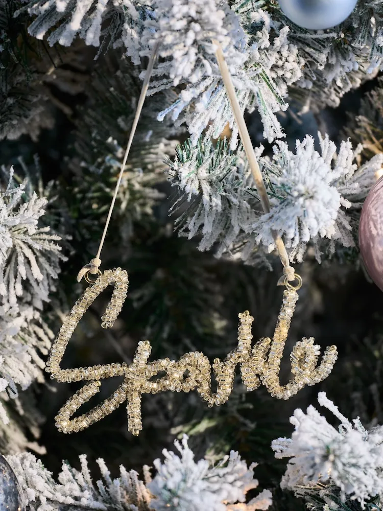Buy Silver Sparkle Beaded Christmas Bauble from Next Qatar