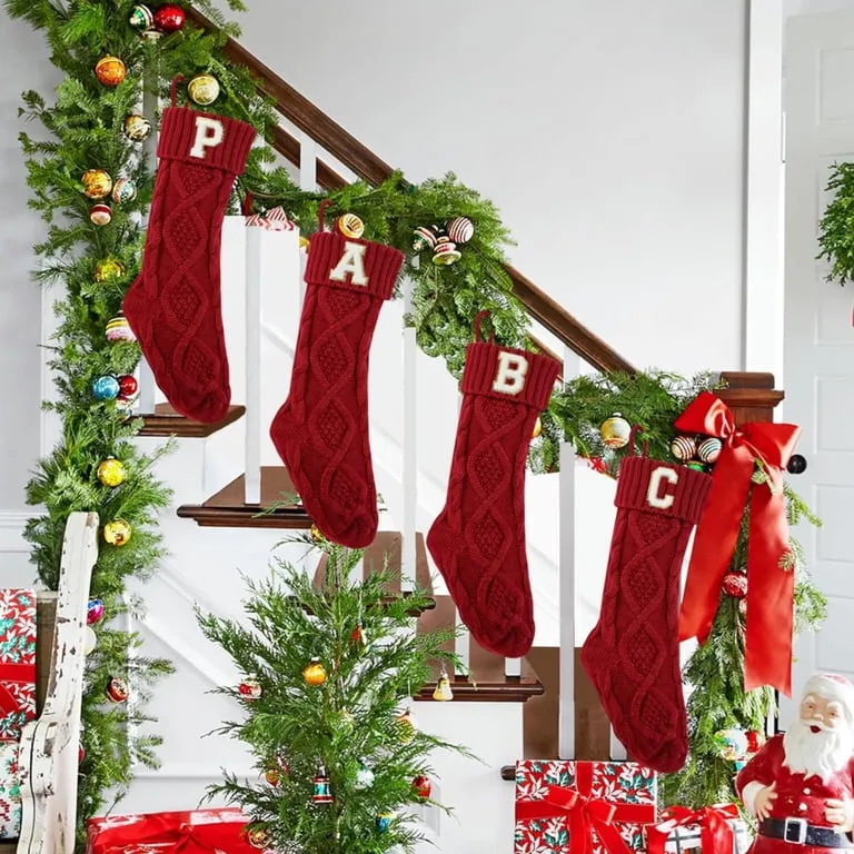 Cable Knit J Stocking Personalized Christmas Stockings With Initials,18  Inches Large Embroidered Monogrammed Cable Knit Christmas Stocking For  Family, Xmas Holiday Party Gifts Decoration For ...