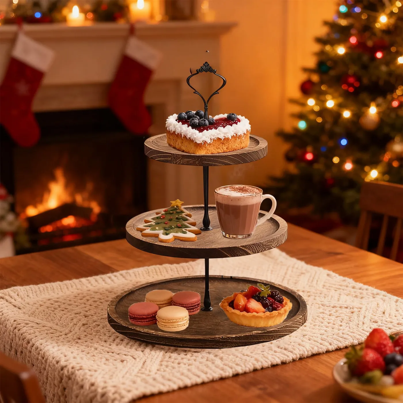 Christmas 3-Tier Wooden Dessert Stand for Cupcakes Cookies, Beige White Coffee, Space-Saving Display Tray for Party Tea Table, 38 x 25 cm - Walmart.ca