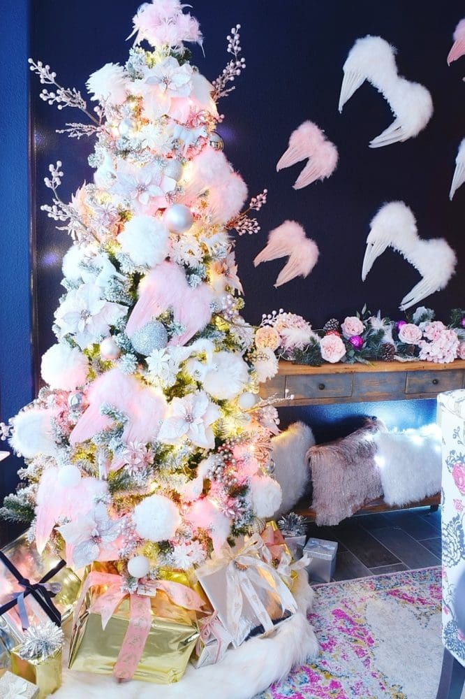 Christmas Angel Tree Pink Angel Ornaments Angelic Glam Christmas Tree With  DIY Faux Fur Tree Skirt » We're The Joneses