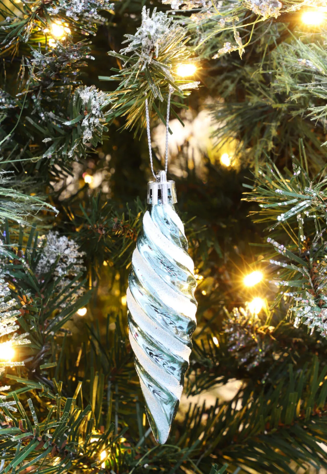 Christmas Concepts® Pack of 6-110mm Large Spiral Shaped Baubles - Shiny &  Glitter Decorated - Christmas Tree Decorations (Ice Blue)
