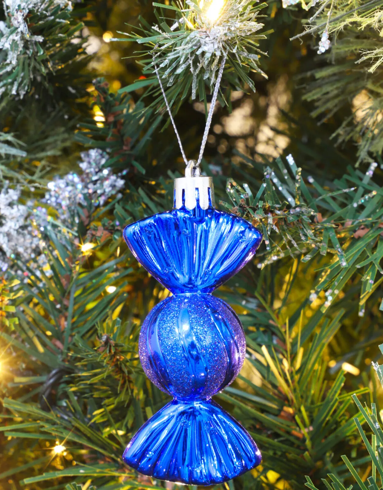 Christmas Concepts® Pack of 6–90mm Sweet Shaped Baubles – Shiny & Glitter Decorated – Christmas Tree Decorations (Royal Blue) - Christmas Concepts