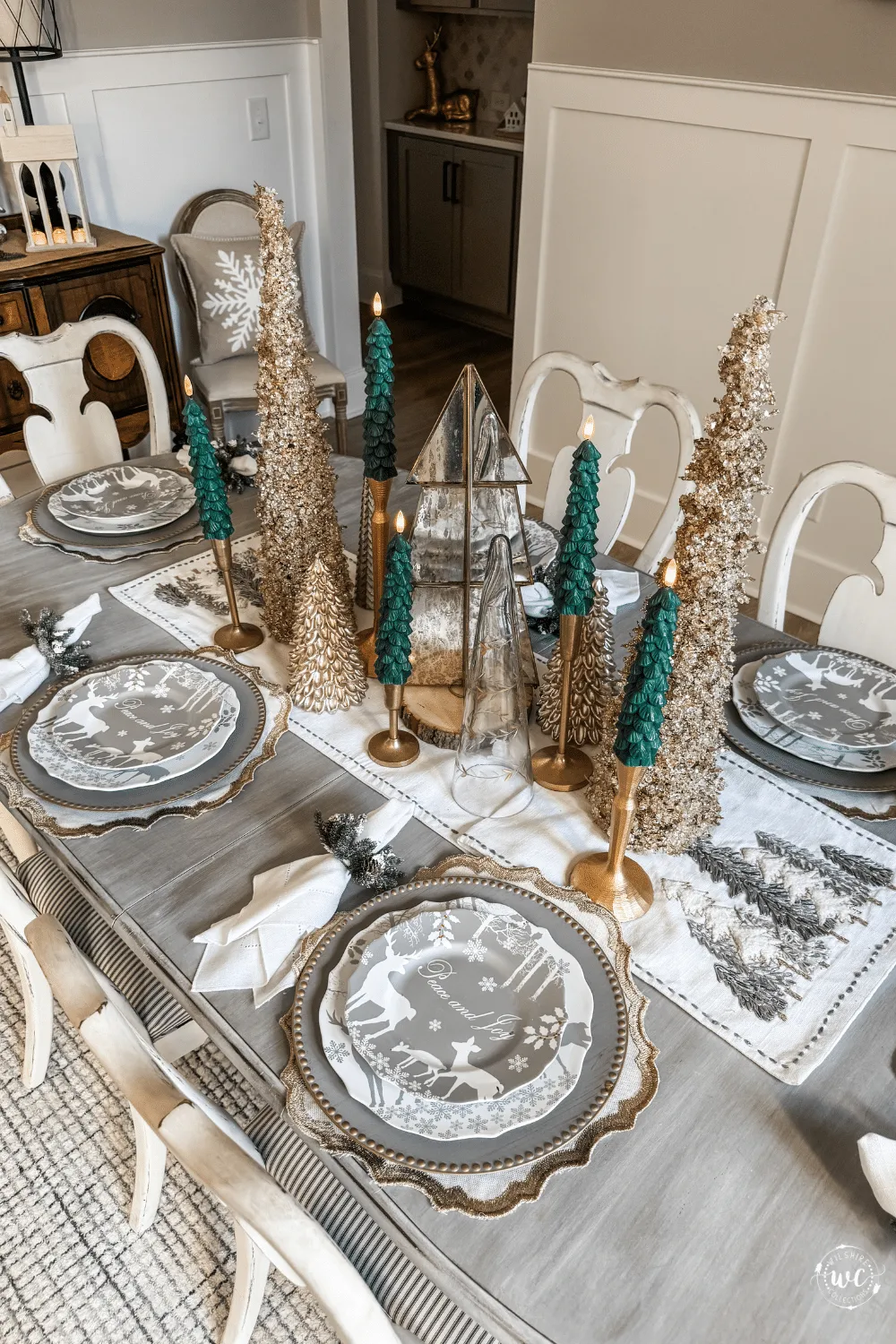 Christmas Dining Room Decor in silver and gold - Wilshire Collections