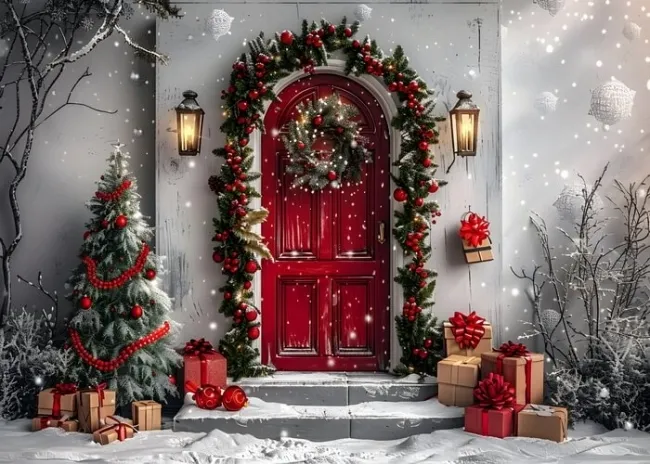 Christmas Festive Home Entrance Gifts Backdrop New Year Decoration Background