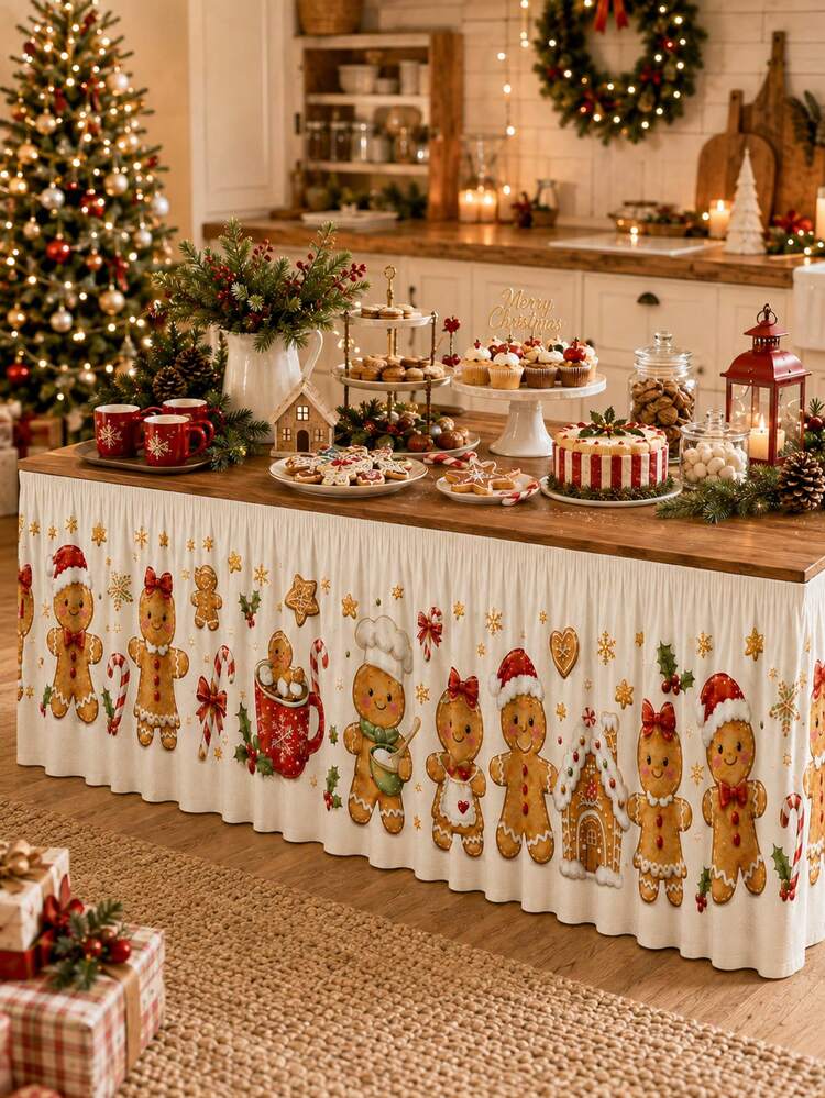 Christmas Gingerbread Table Skirt, Cute Gingerbread Man Candy Cane Holiday  Table Cover, Festive Christmas Party Buffet Dessert Table Decor For Kitchen  Dining Room Home Farmhouse for Sale Australia| 