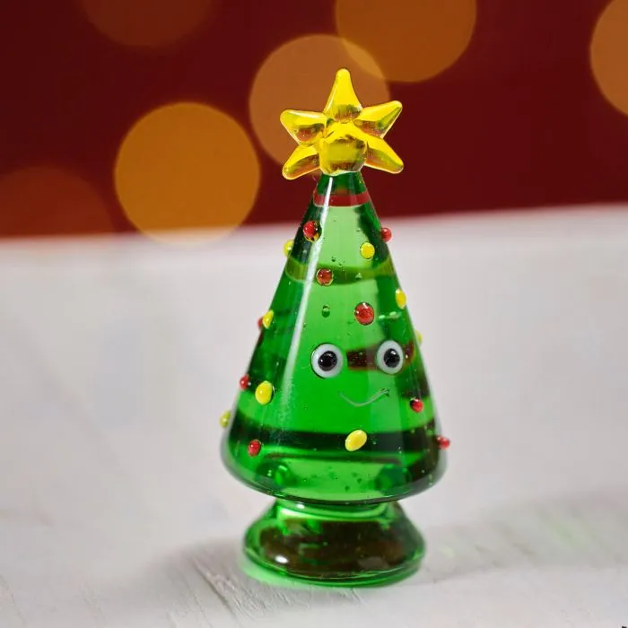 CHRISTMAS HAND BLOWN GLASS TREE WITH FACE ORNAMENT