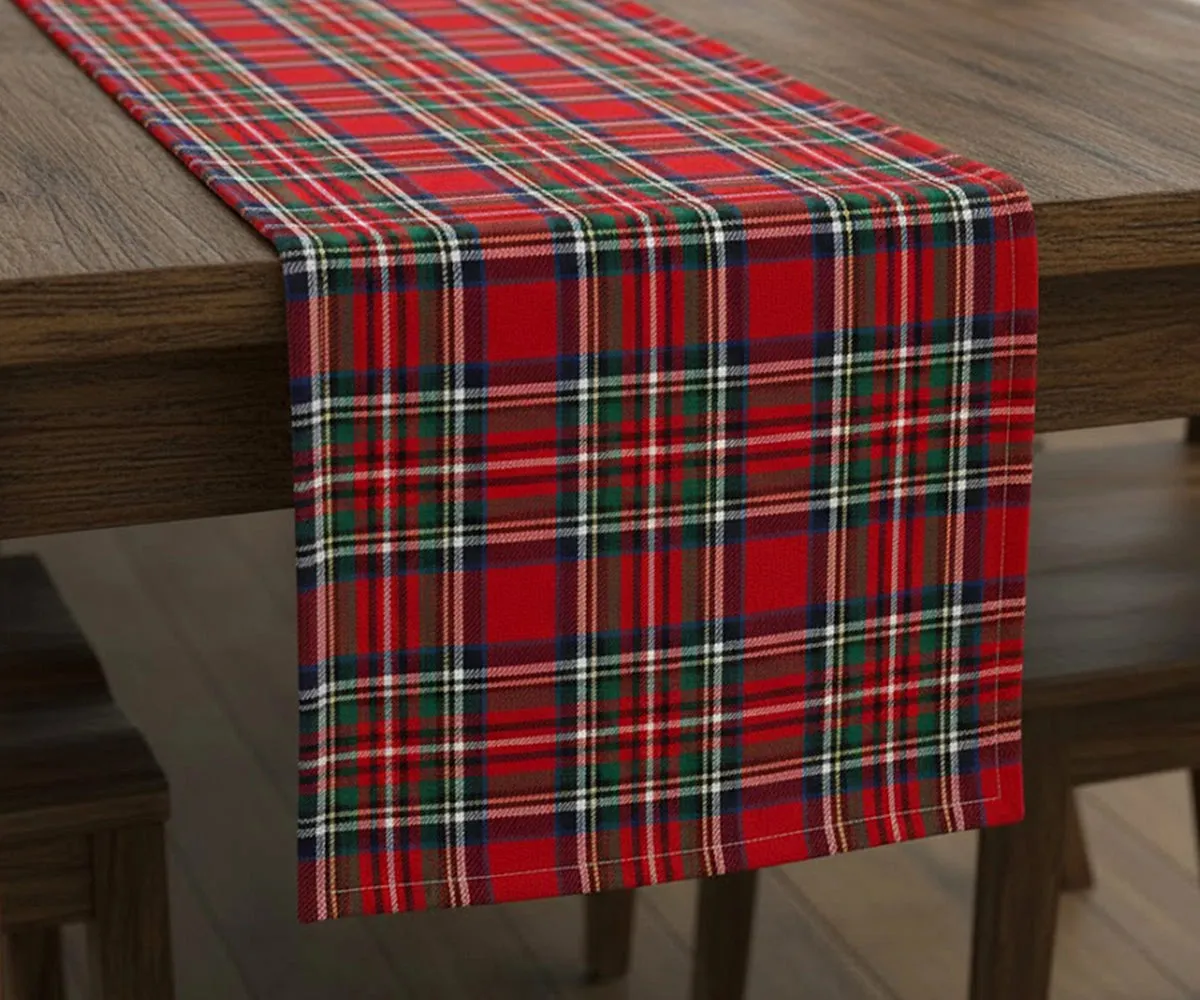 Christmas Holiday Table Runners | Green & Red Plaid Cotton Décor