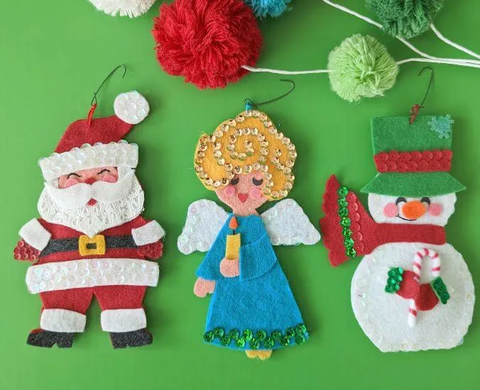 Christmas in March - Old-Fashioned Felt and Sequin Ornaments Vintage Felt Christmas Ornaments Handmade Santa Angel