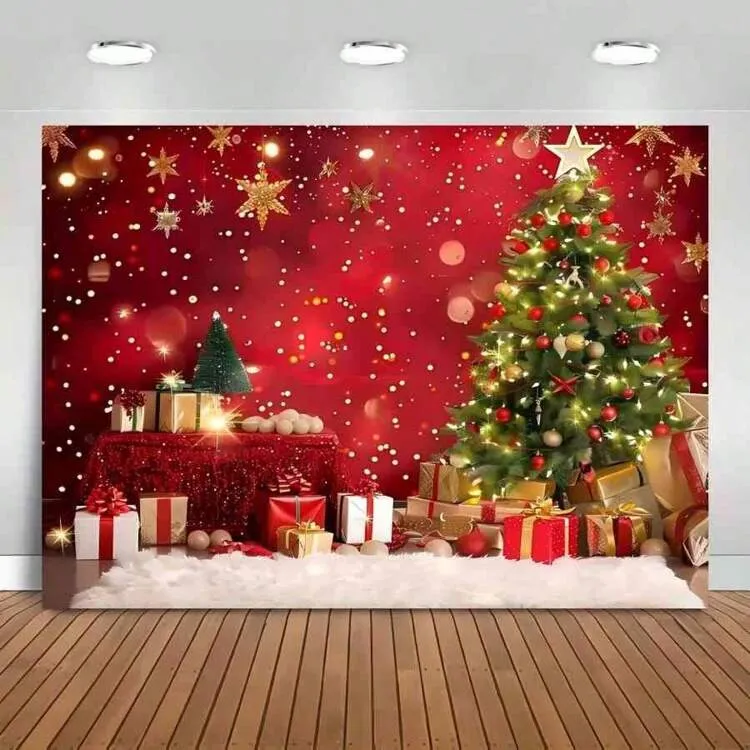 Christmas & New Year'S Festive Red Photography Backdrop - Polyester, No Power Needed, Perfect For Family Parties & Holiday Decorations,Christmas | SHEIN USA