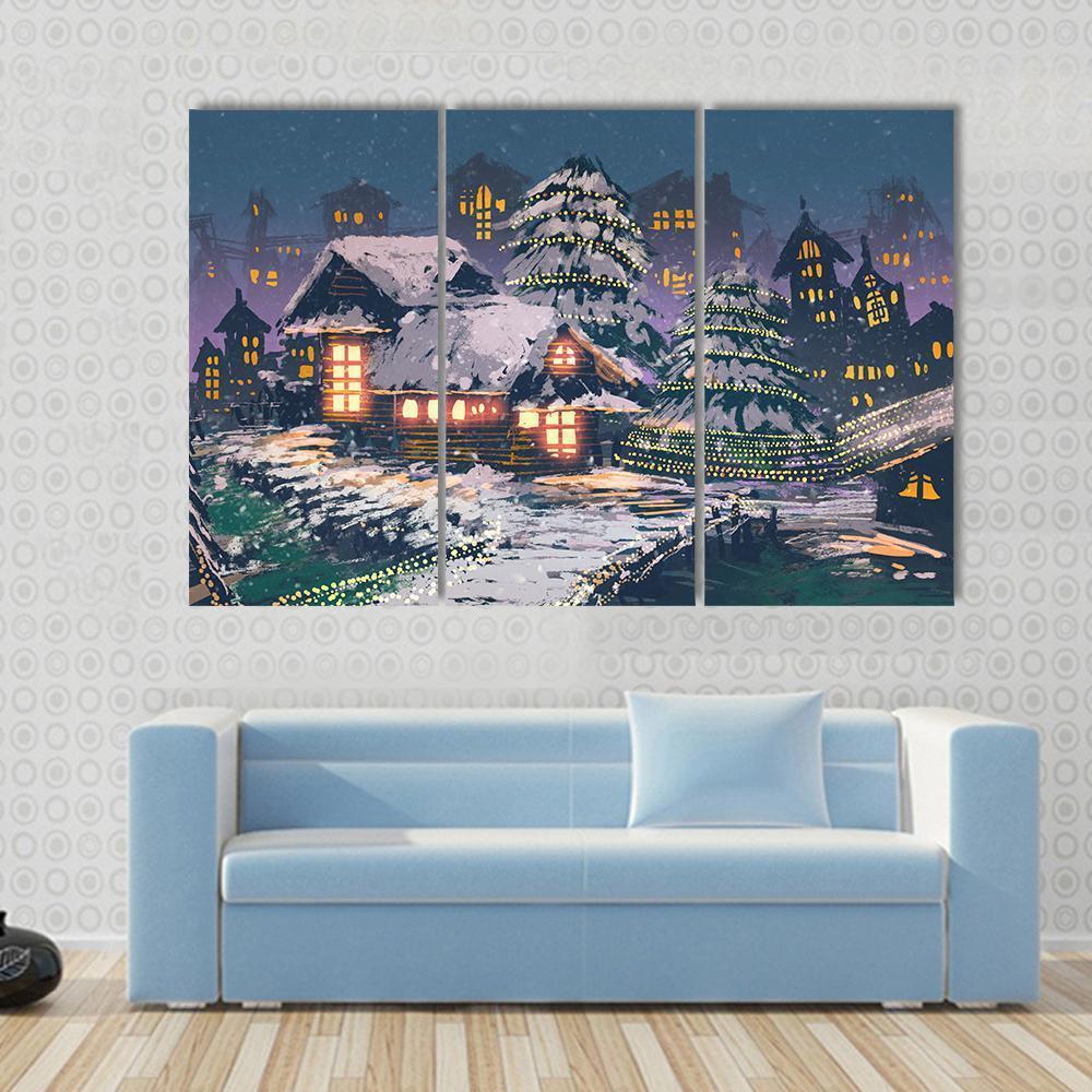 Christmas Night Scene Canvas Wall Art - Tiaracle