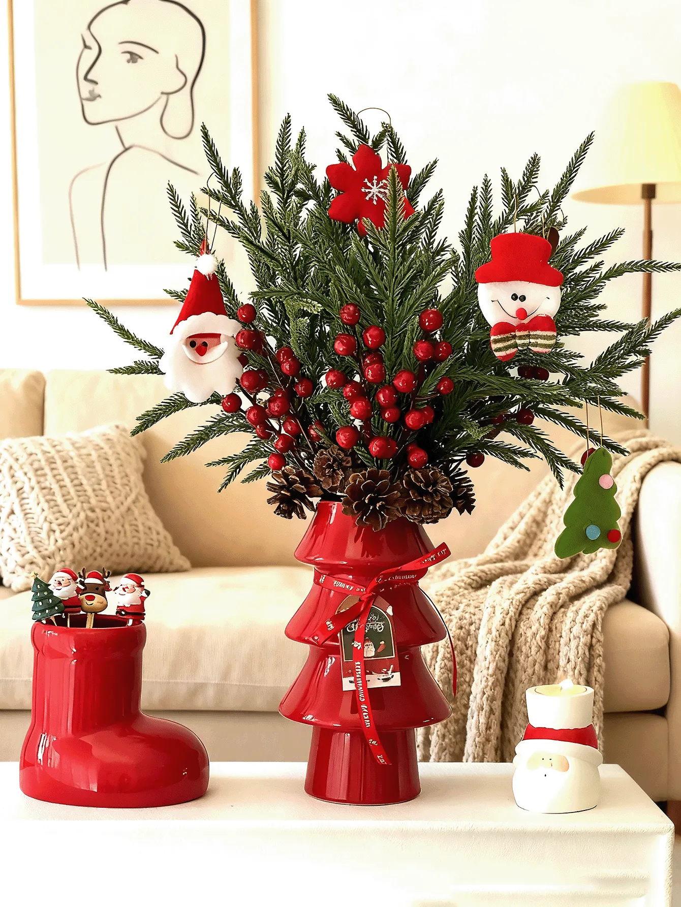 Christmas Red Boots, Christmas Tree Vase, Cute Resin Flower Pot, Suitable As Floral Decoration, Unique Modern Vase, Suitable For Home, Living Room, Bookshelf, Office Decor | SHEIN EUQS