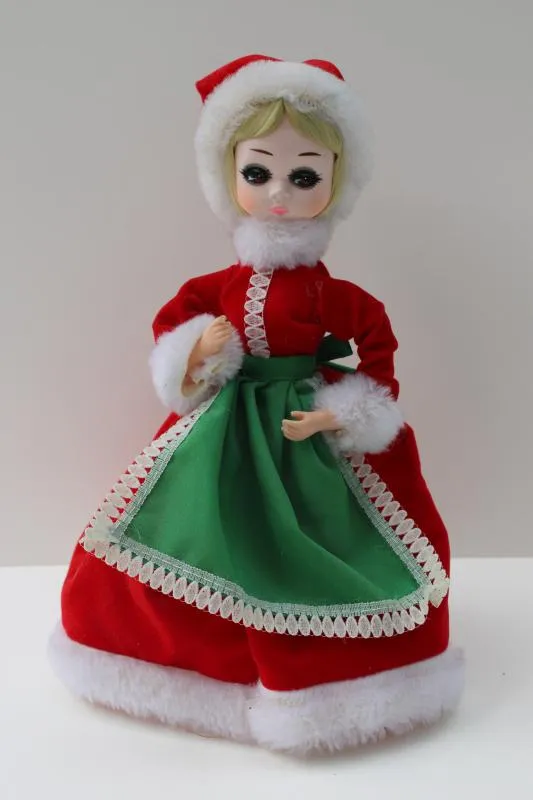 Christmas Santa girl Bradley big eyed doll 60s vintage, fun retro holiday  decor
