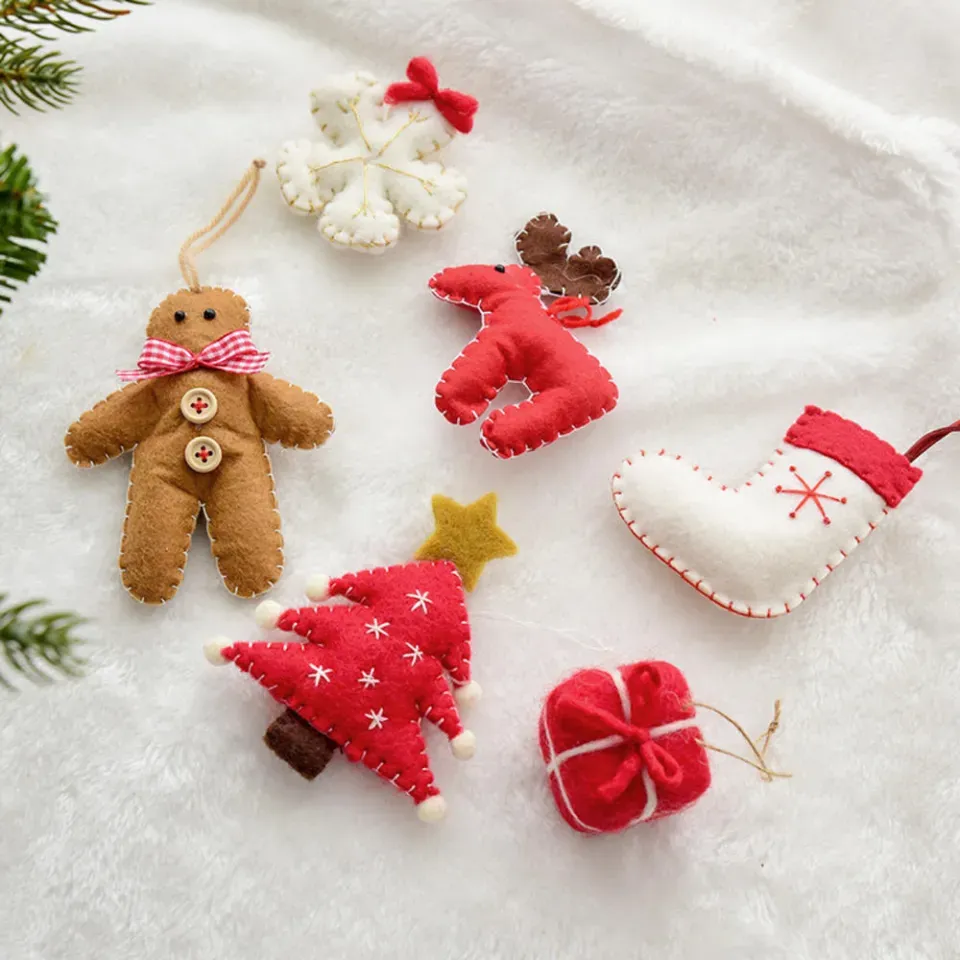 Christmas Stocking Decorations Holiday Home Decor Ideas Wool Felt Christmas Tree Fabric Star Tree Topper Small Pendant Ornaments | Daraz.lk