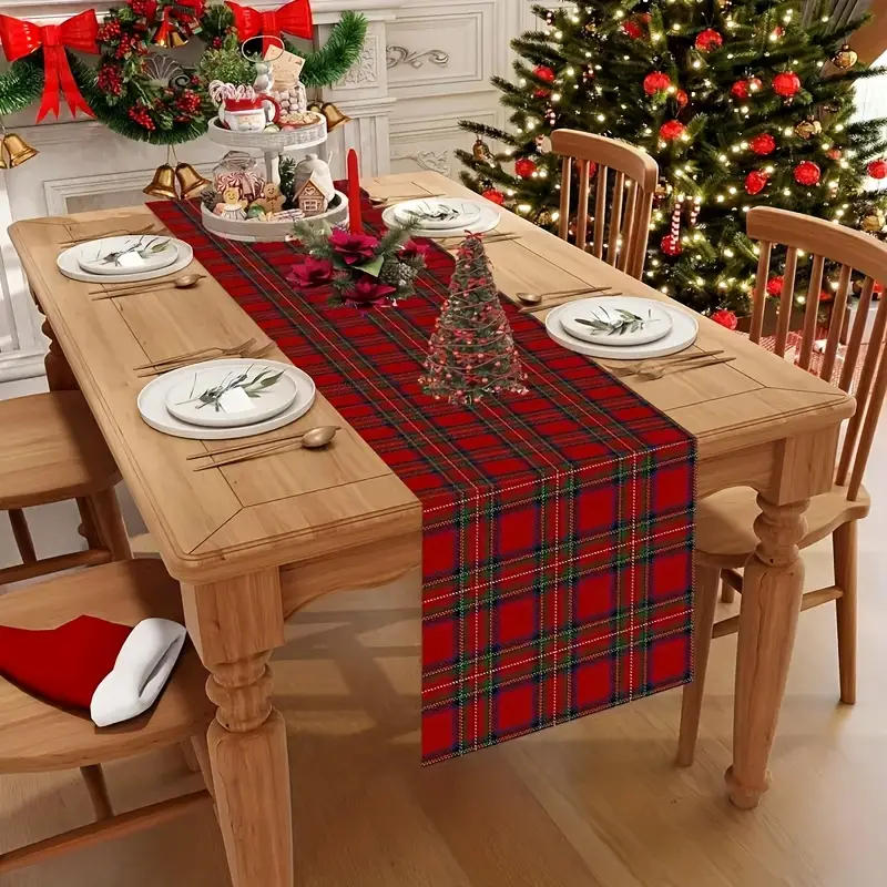christmas table runner red black checkered design scottish - Temu Bahrain