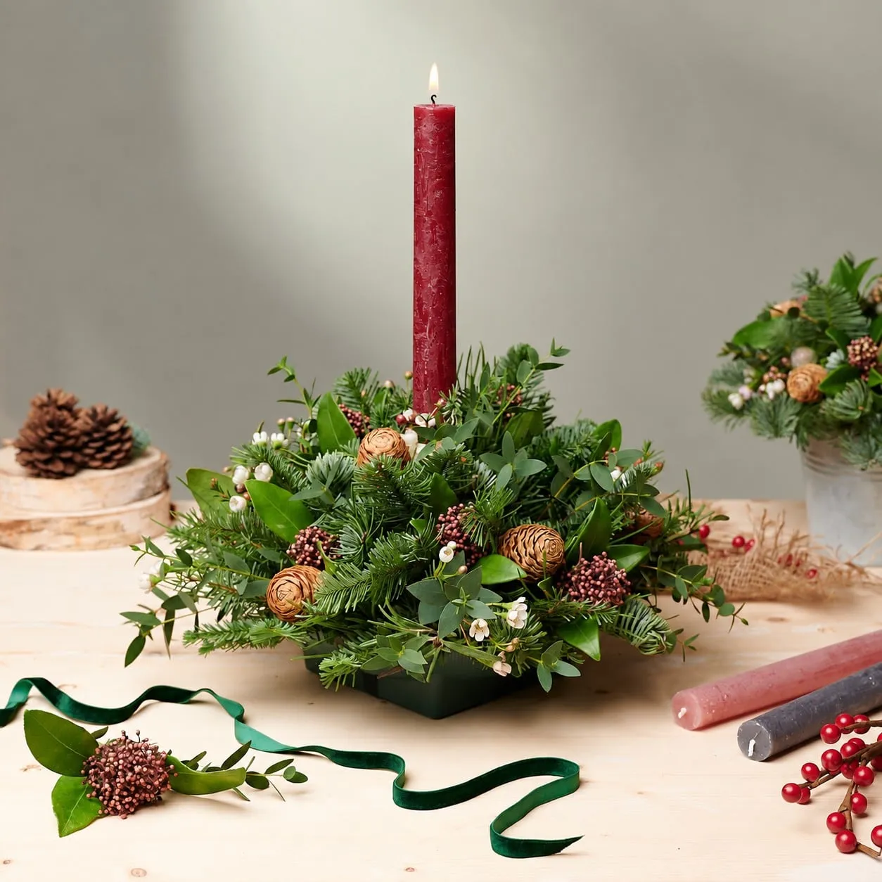 Christmas Table ~ Woodland Forest Candle Arrangement ~ Next Day Flower  Delivery UK