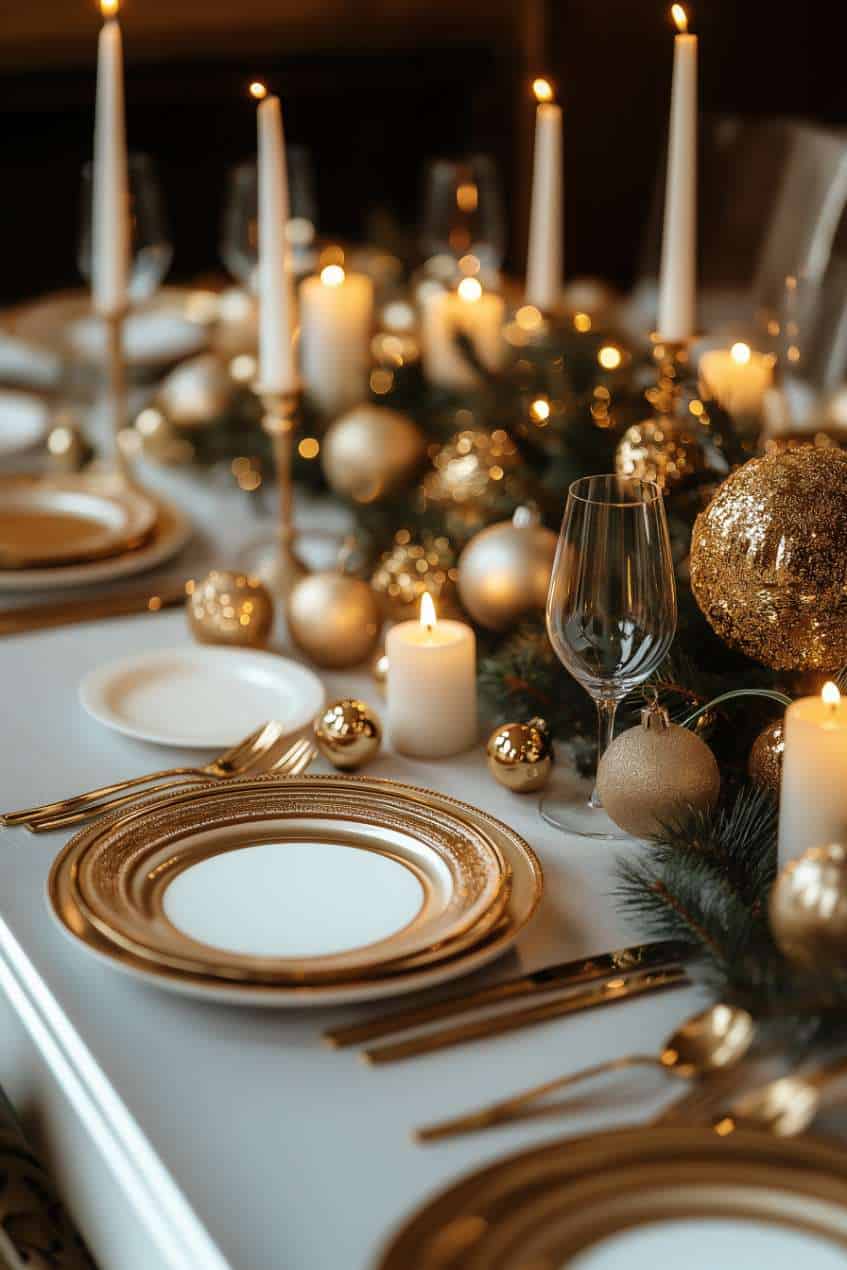 Christmas Tablescapes Gold Christmas Dinner Set Elegant Gold And White Christmas Tablescape Setting For Four Interiors