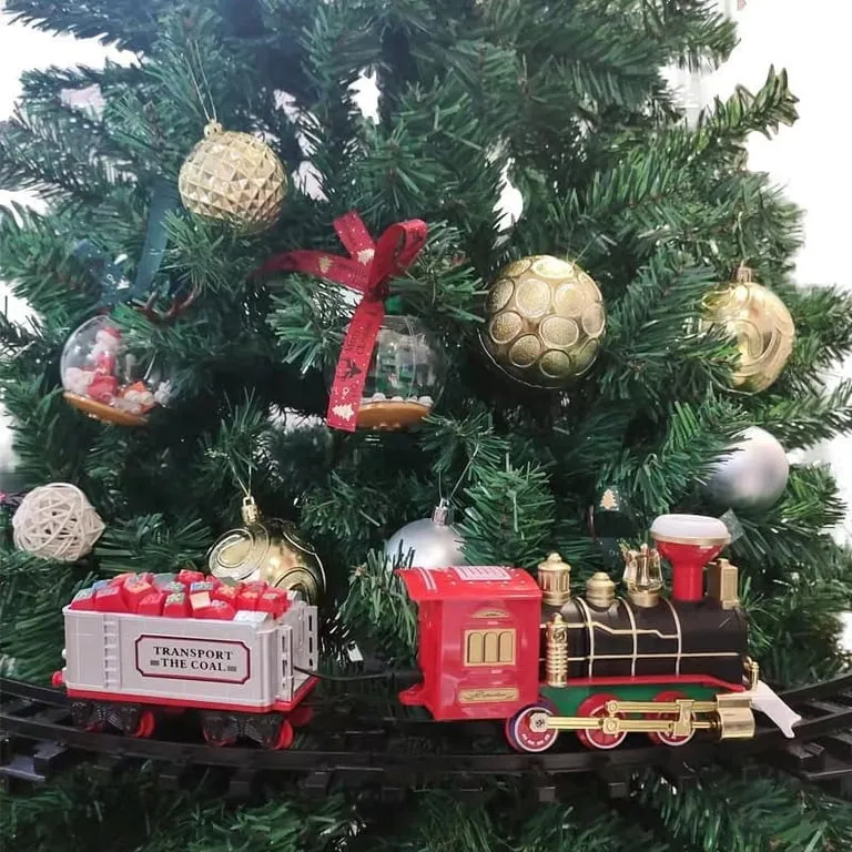 Christmas Train Set Sound N Light Christmas Tree Christmas Train Set Around Under The Tree, Floating Train Around The Xmas Tree,Tree Skirt,Elec Train Set With Light Sound, Battery Operated Kids Trai