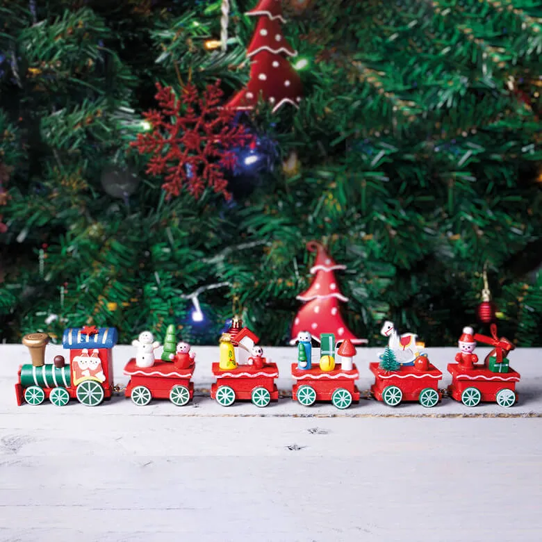 Christmas Train Set Wood Train Ornament Holiday Time Old Fashioned Christmas Train Set Tree Train Red