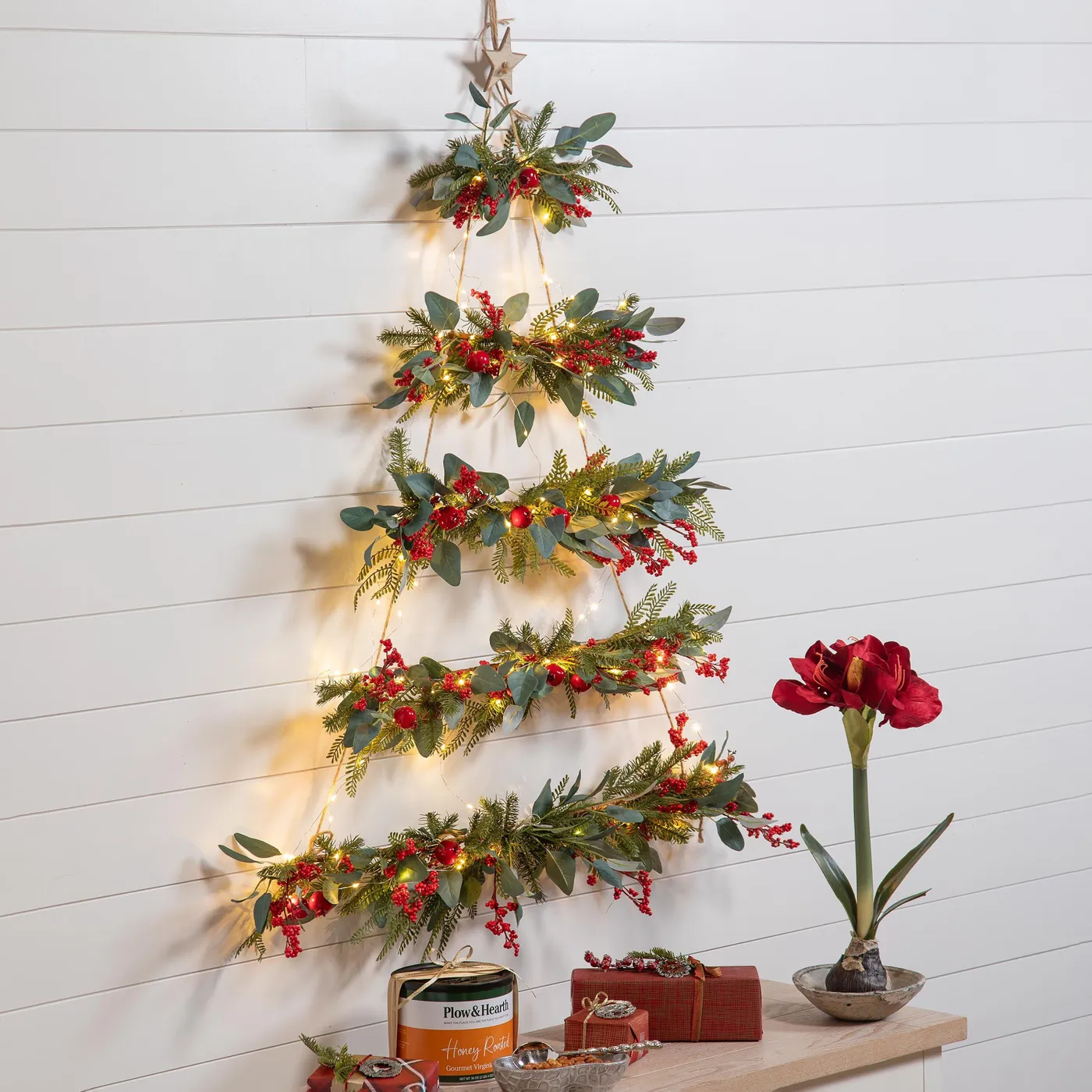 Christmas Tree On Wall With Garland Lighted Hanging Wall Christmas Tree – Plow Hearth