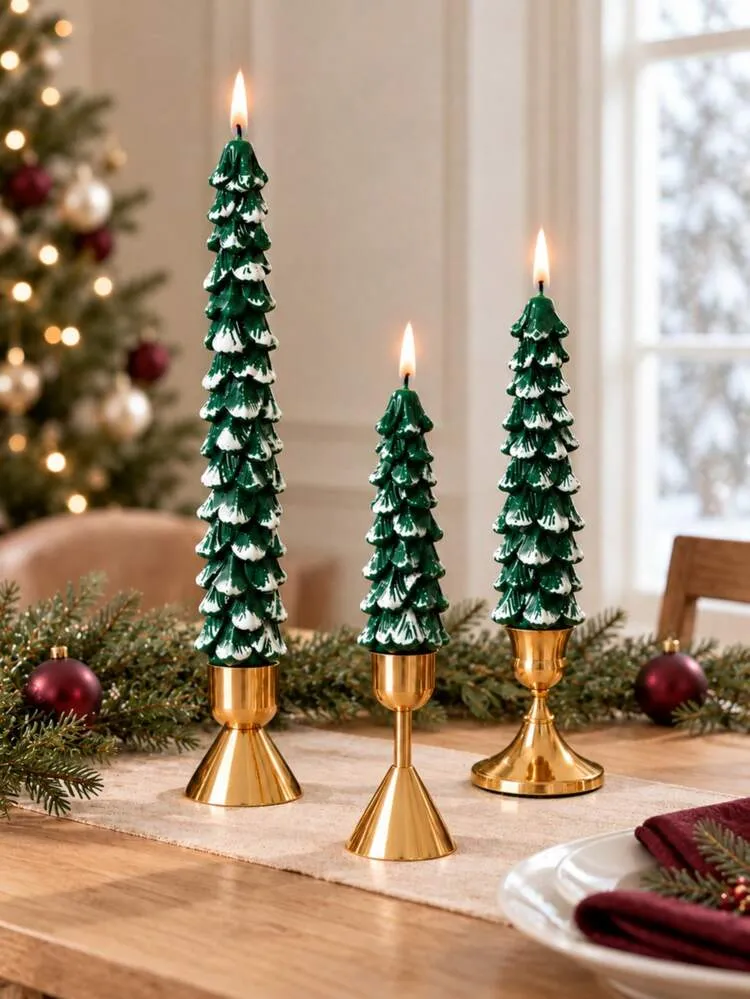 Christmas Tree Shaped Candles, Unscented Soy Wax Candles, Suitable For Christmas Dinner Table Decor, Christmas Home Party Centerpiece, Candlelight Dinner, Birthday, Holiday Gift For Her | SHEIN USA