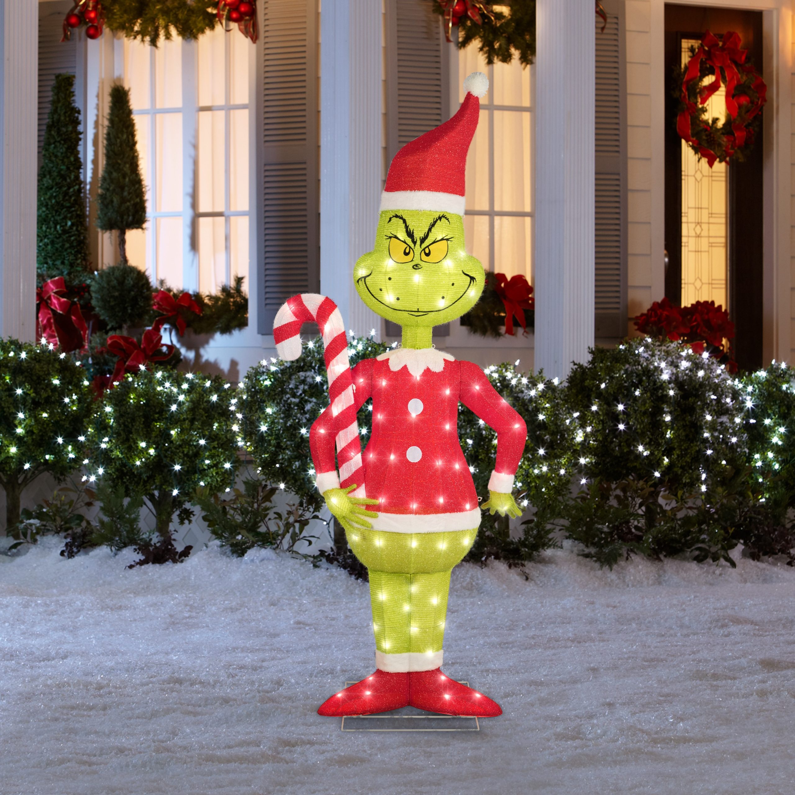 Christmas yard display with hand-painted Grinch theme Grinch Lawn Ornament Decoration Display