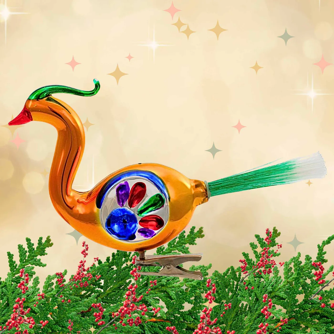 Christopher Radko 4.00In Traditional Brites Bird W/Reflector, Glass, Shiny Brite | SBKGifts.com