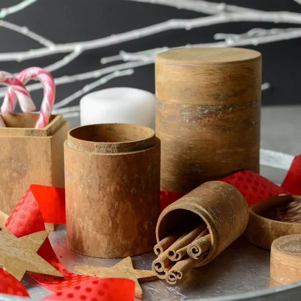 Cinnamon Wood Canister, Large Round