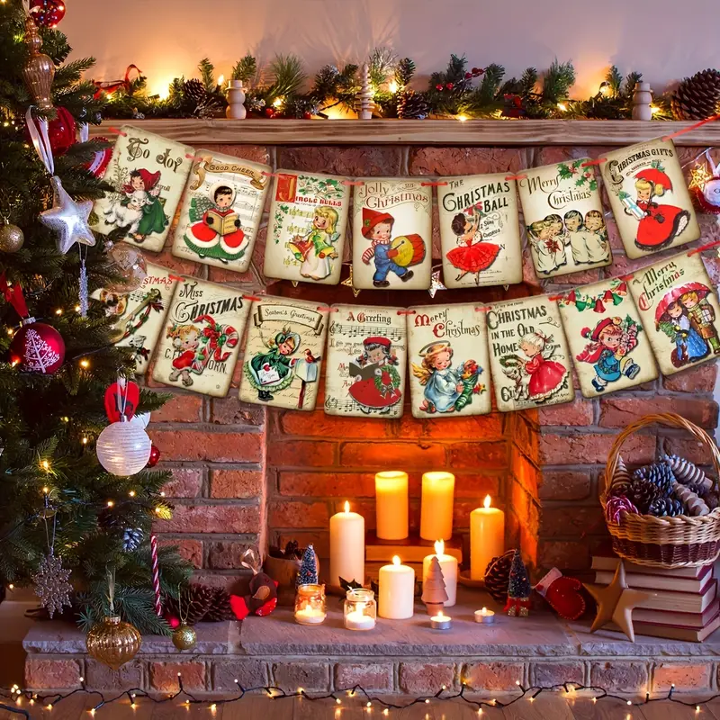 classic christmas banner christmas fireplace garland - Temu Bahrain