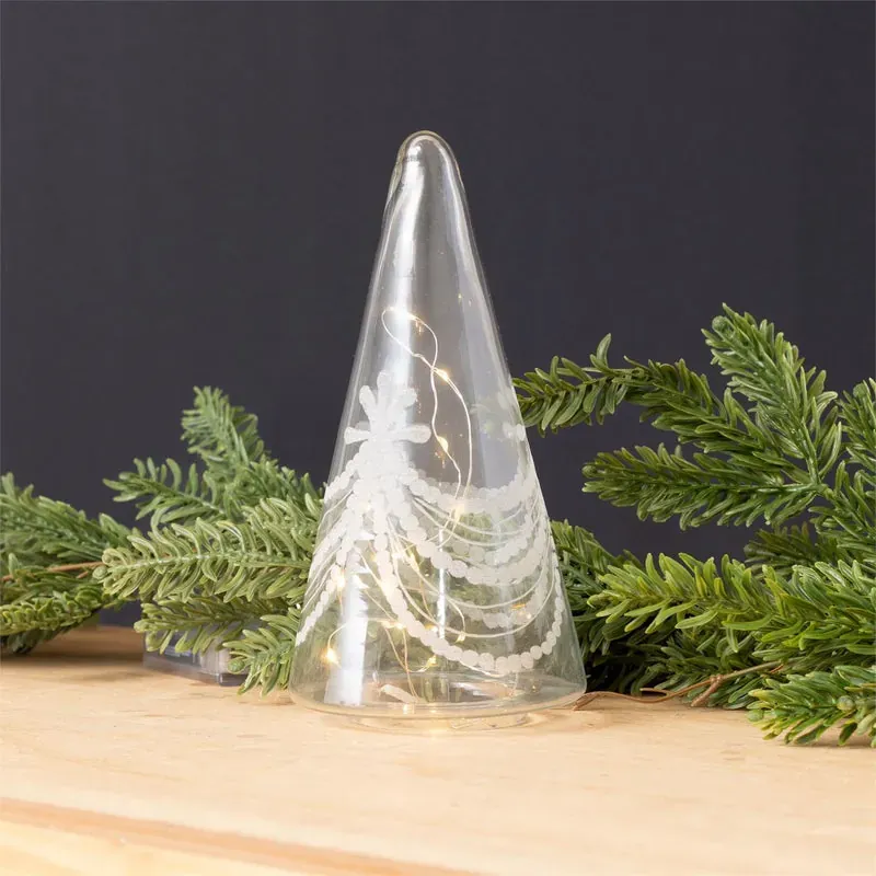 Clear Etched Glass Christmas Tree 7.75' H