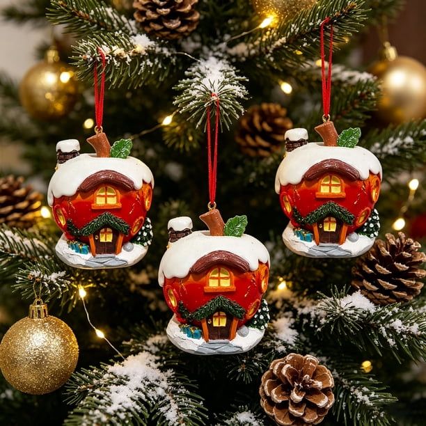 Cmunyle Light Up Resin Snow Covered Cottage Christmas Ornament with Warm  LED Light and Red Ribbon for Tree and Mantel Decor - Walmart.ca