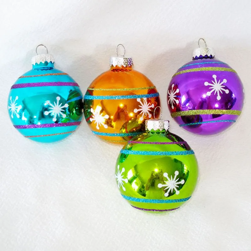 Copperton Lane: 10 Retro Style Colorful Glittered Glass Christmas Ornaments, European, 17176
