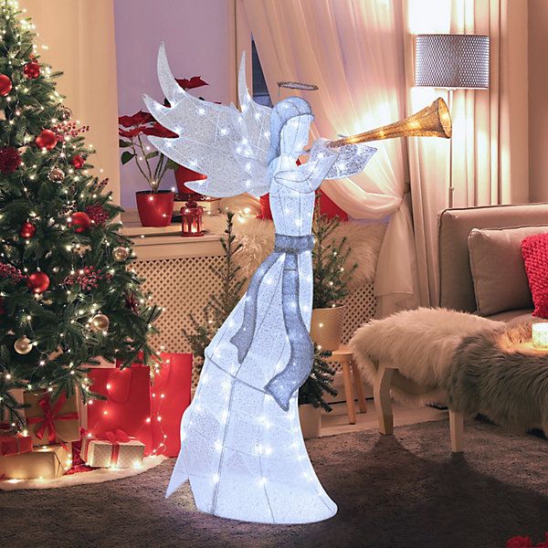 COSTWAY 5 FT Pre-Lit Trumpeting Angel Outdoor Light-up Christmas Decoration