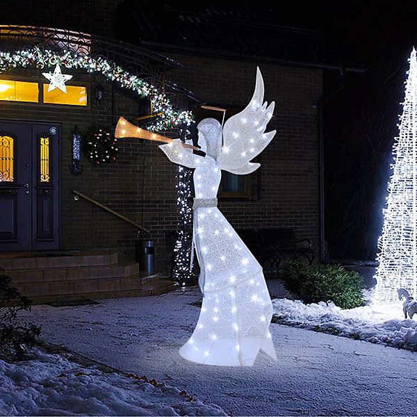 COSTWAY 5 FT Pre-Lit Trumpeting Angel Outdoor Light-up Christmas Decoration