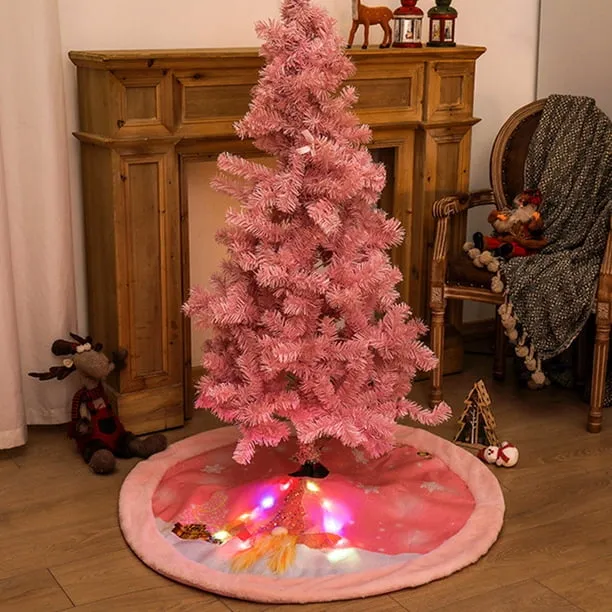 Deal Blush Pink Tree Skirt / Christmas Dependable WLOELOEW With Light Up Rudolph Pattern B Polyester X Inches Holiday A