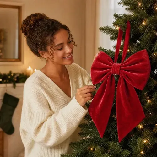 Decorative Burgundy Velvet Large Bow Christmas Tree Topper F Red | MercadoLibre