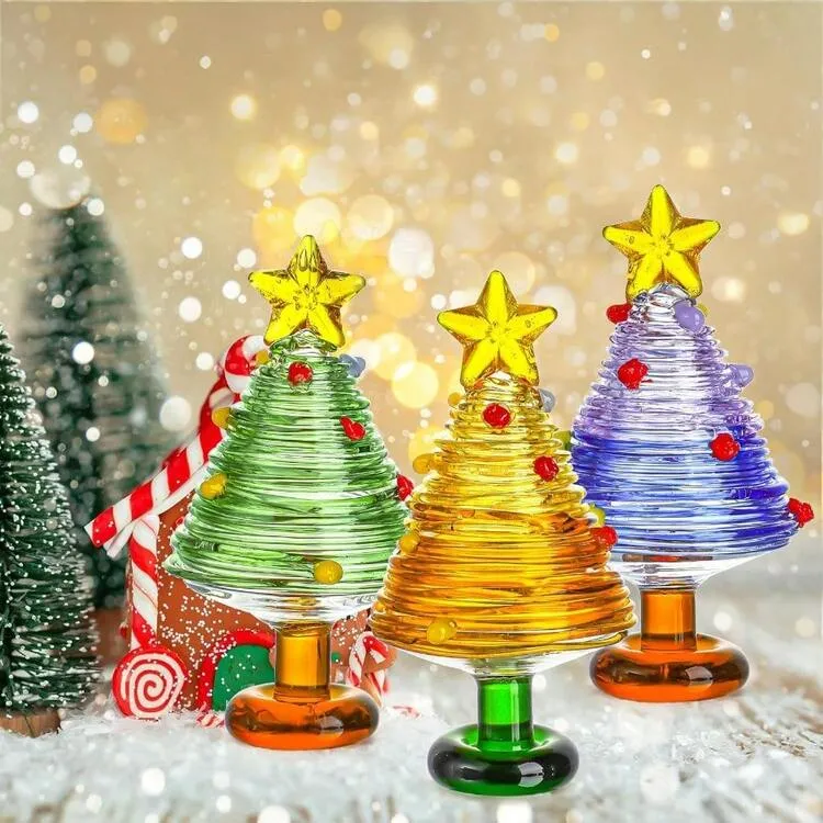 DHandD HYALINE And DORA Set Of 3 3 Inch Blown Glass Christmas Tree Mini  Handmade Christmas Tree Figurines Ornaments Art Glass Christmas Decoration  For Home Tabletop Festival Gifts | SHEIN USA