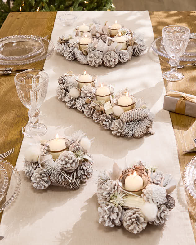 Dibor Christmas Tea Light Candle Holder Collection White Frosted Pine Cone  Dining Table Centrepiece Tealight Lantern Seasonal Home Decor 2026 Sale
