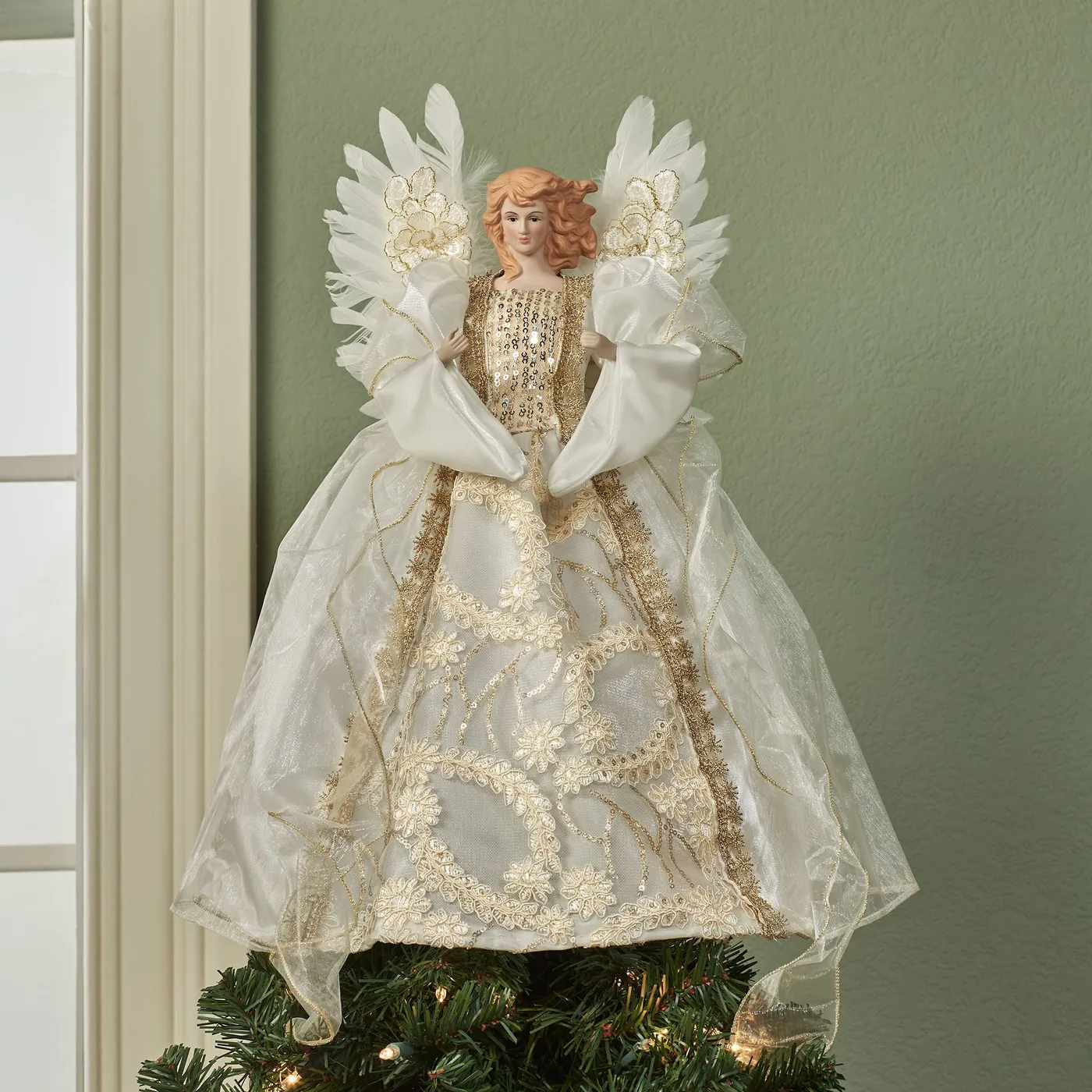 Divine Angel Off White and Gold Christmas Tree Topper by Roman