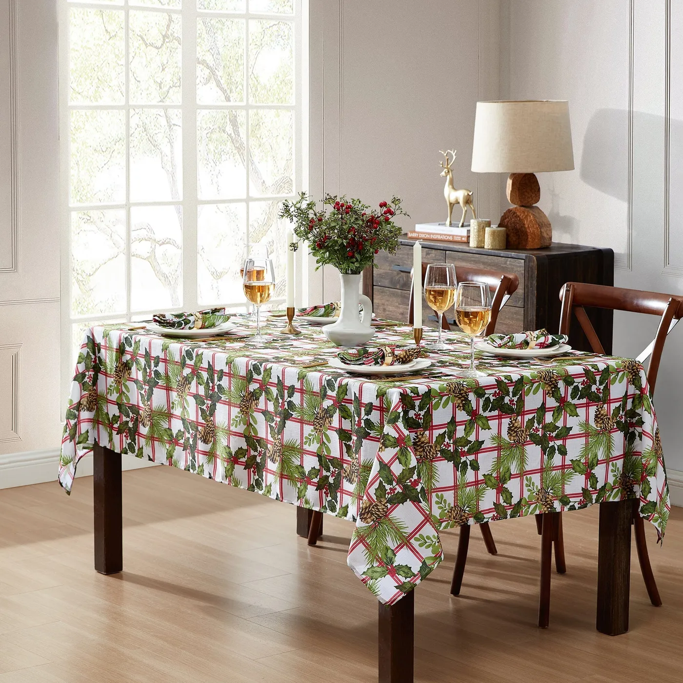 Elrene Pinecone Plaid Holiday Fabric Tablecloth 2026 Online
