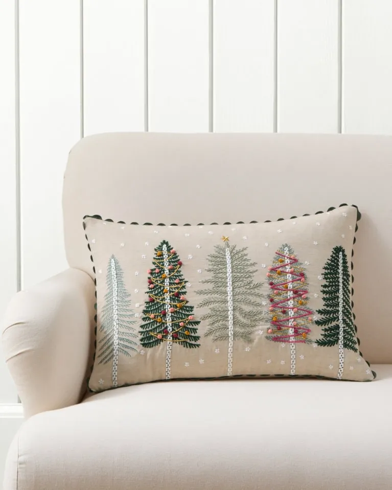 Evergreen Trees Embroidered Pillow Cover | Garnet Hill
