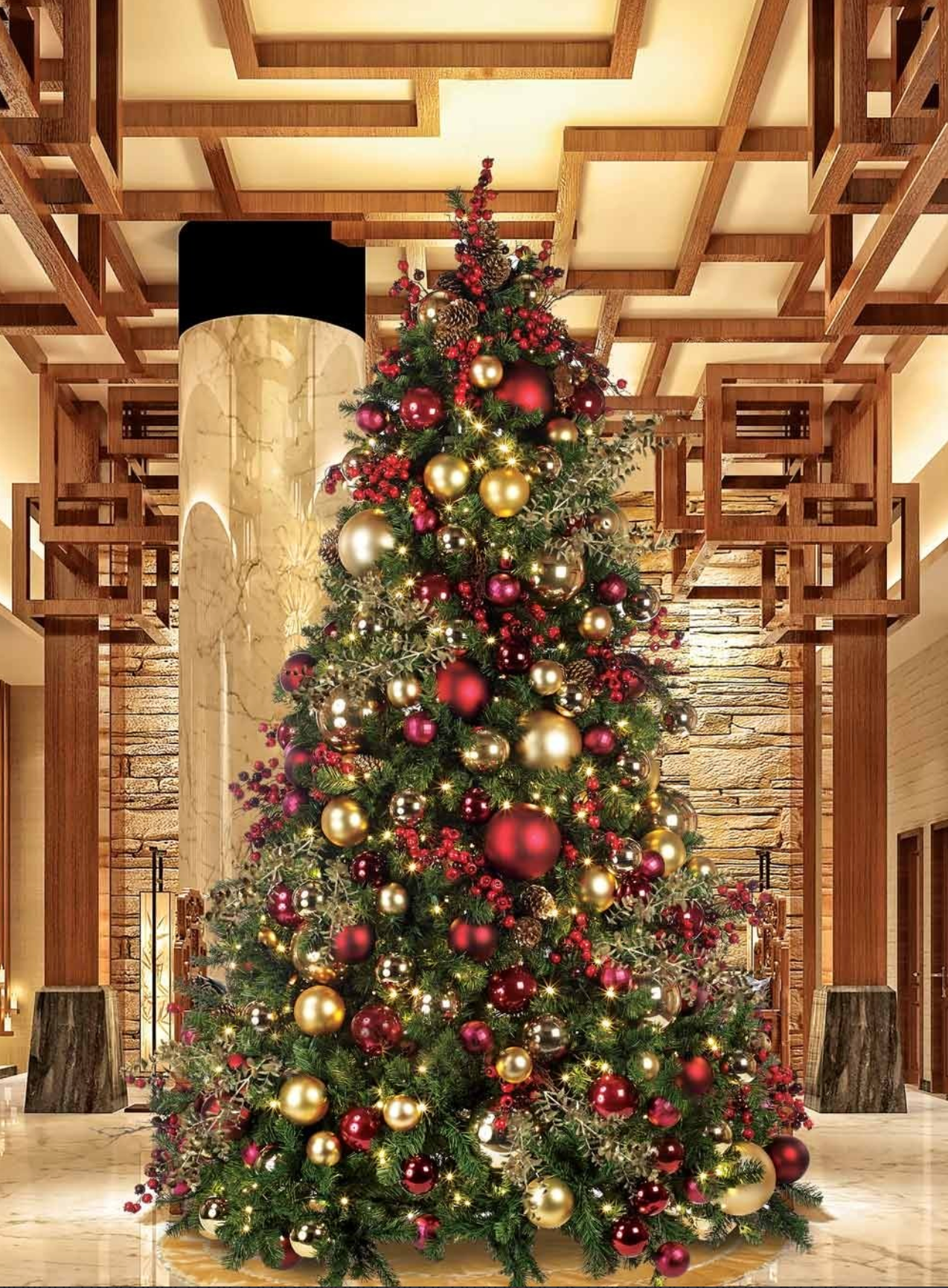 Exquisite 9Ft Red Maroon Gold Decoration Christmas Tree
