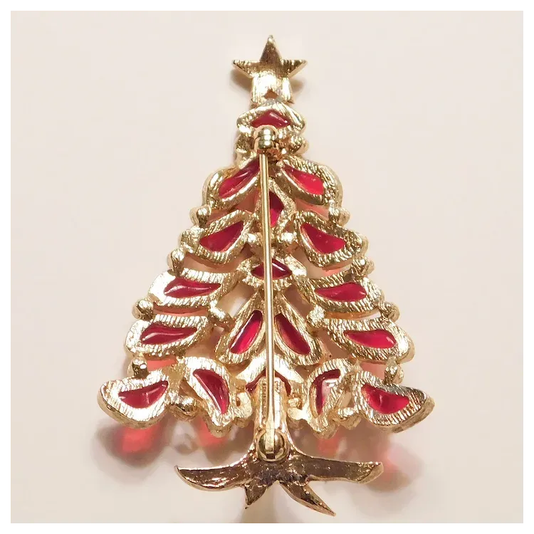 Fabulous TRIFARI Red Modern Mosaics Christmas Tree Vintage Brooch - . For Sale at Ruby Lane