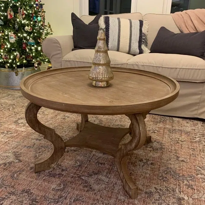Farmhouse Tray Top Coffee Table Rustic Cottage Wood With Storage Shelf