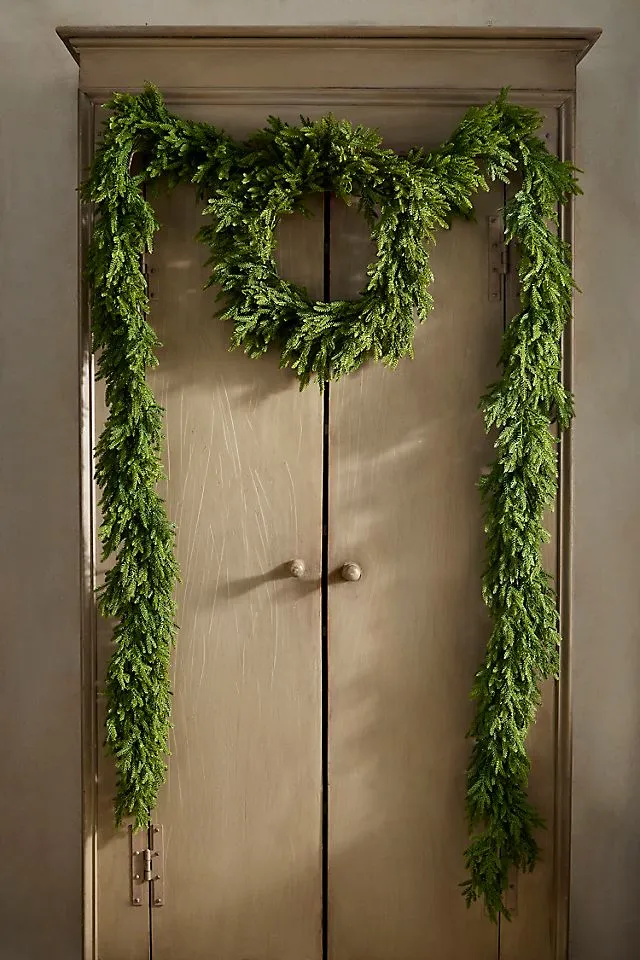Faux Evergreen Wreath Garland, 12' | Terrain