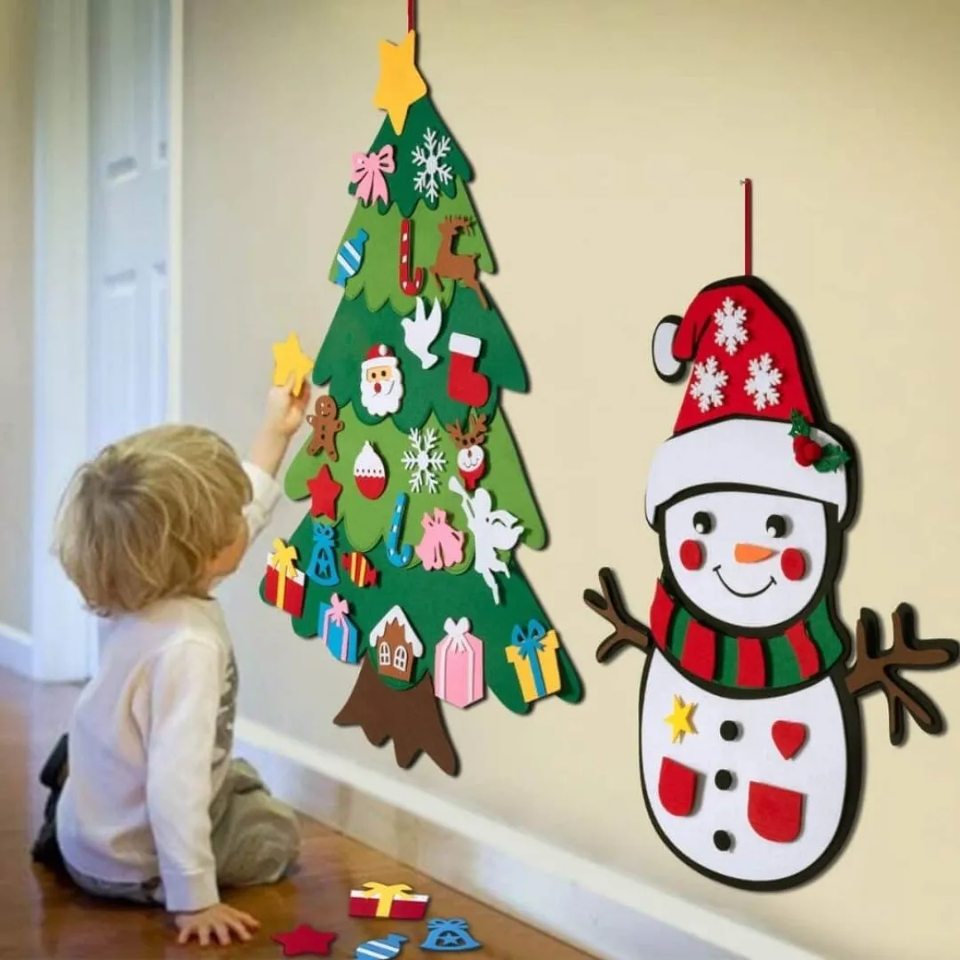 Felt Christmas Tree Wall Board with LED and Ornaments | Sansoti