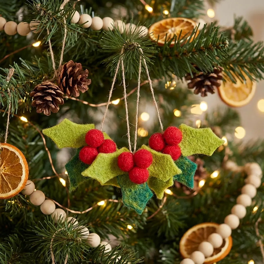 Felt Ornament Christmas Ornaments Holly Handmade Felt Biodegradable Holly Sprig Christmas Hanging Decoration – Felt So Good